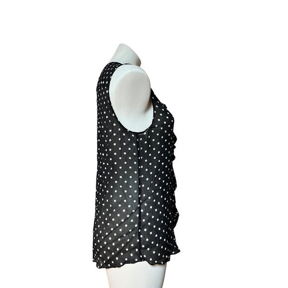 Theory Sheer Polka Dot Ruffle Front Sleeveless Top Black White Large - Picture 6 of 9
